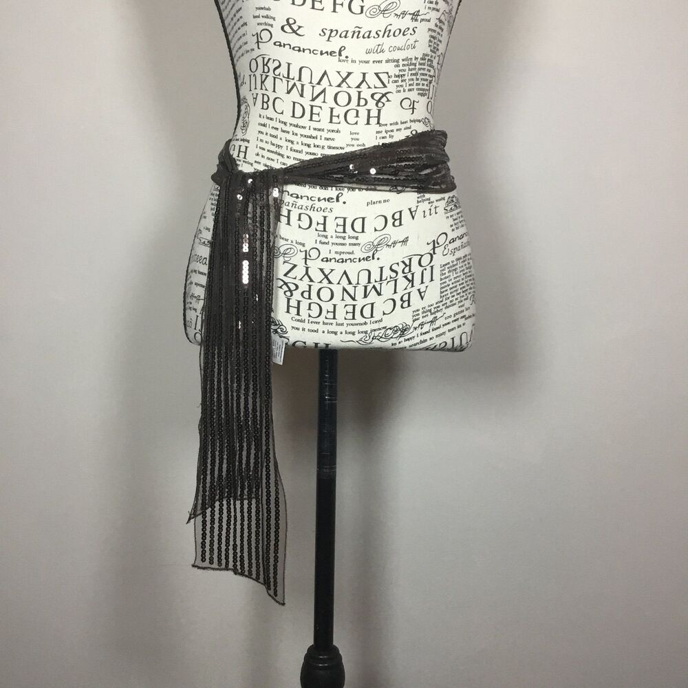 Sheer brown sequined belt scarf bag tie 62" x 4" fairycore bling